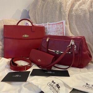 COACH BAG, WALLET & LAPTOP BAG SET (RUBY)
